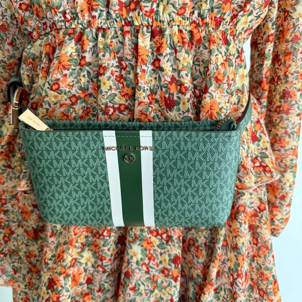 Michael Kors Green MK Signature Stripe Belt Bag - Picture 8 of 11